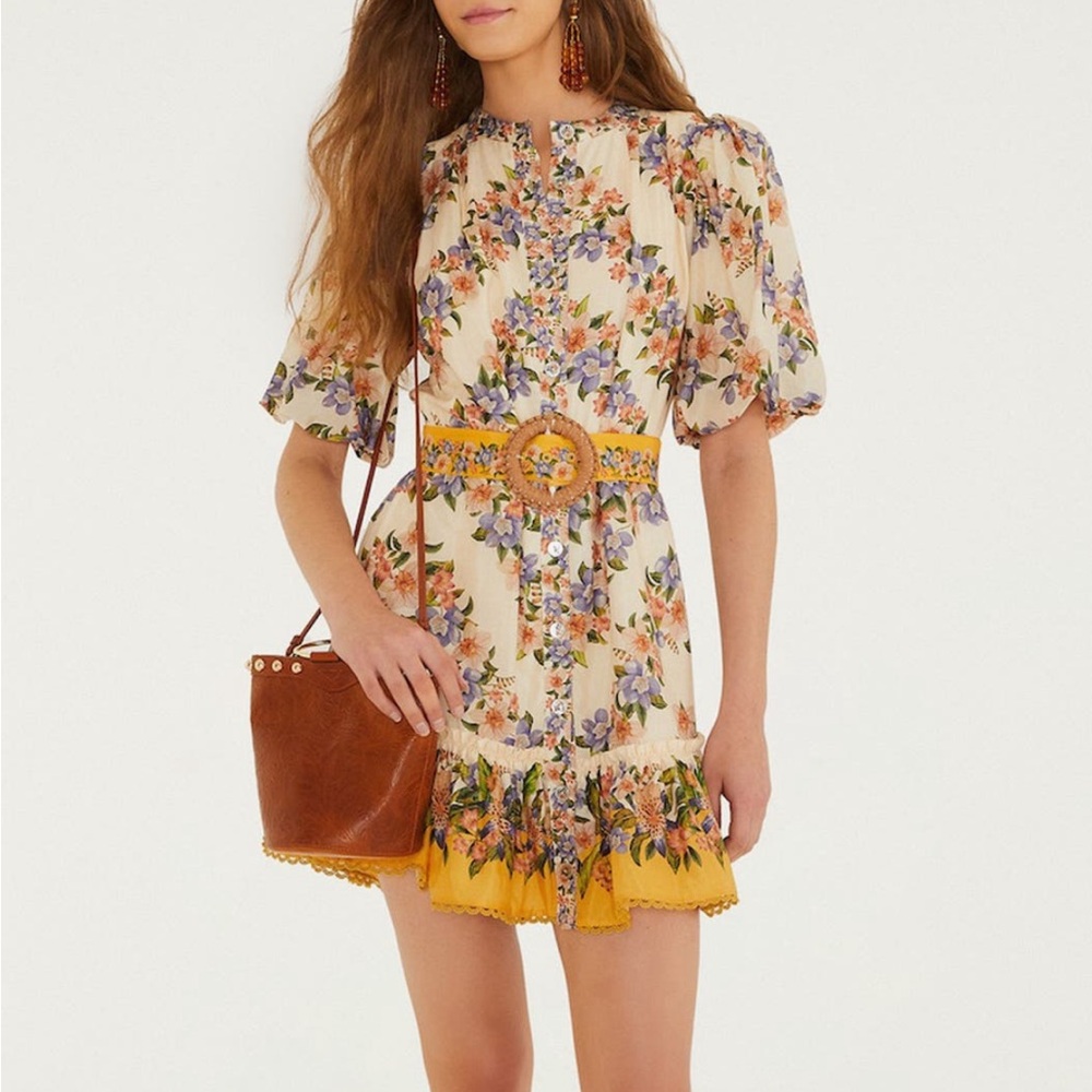 FARM Rio Hilo Stripes and Sand Belted Mini Dress